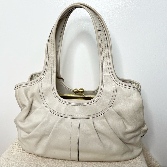 Y2K Coach Ergo Pleated Leather East West Satchel 12248 White Kisslock Hobo Bag - Picture 2 of 15